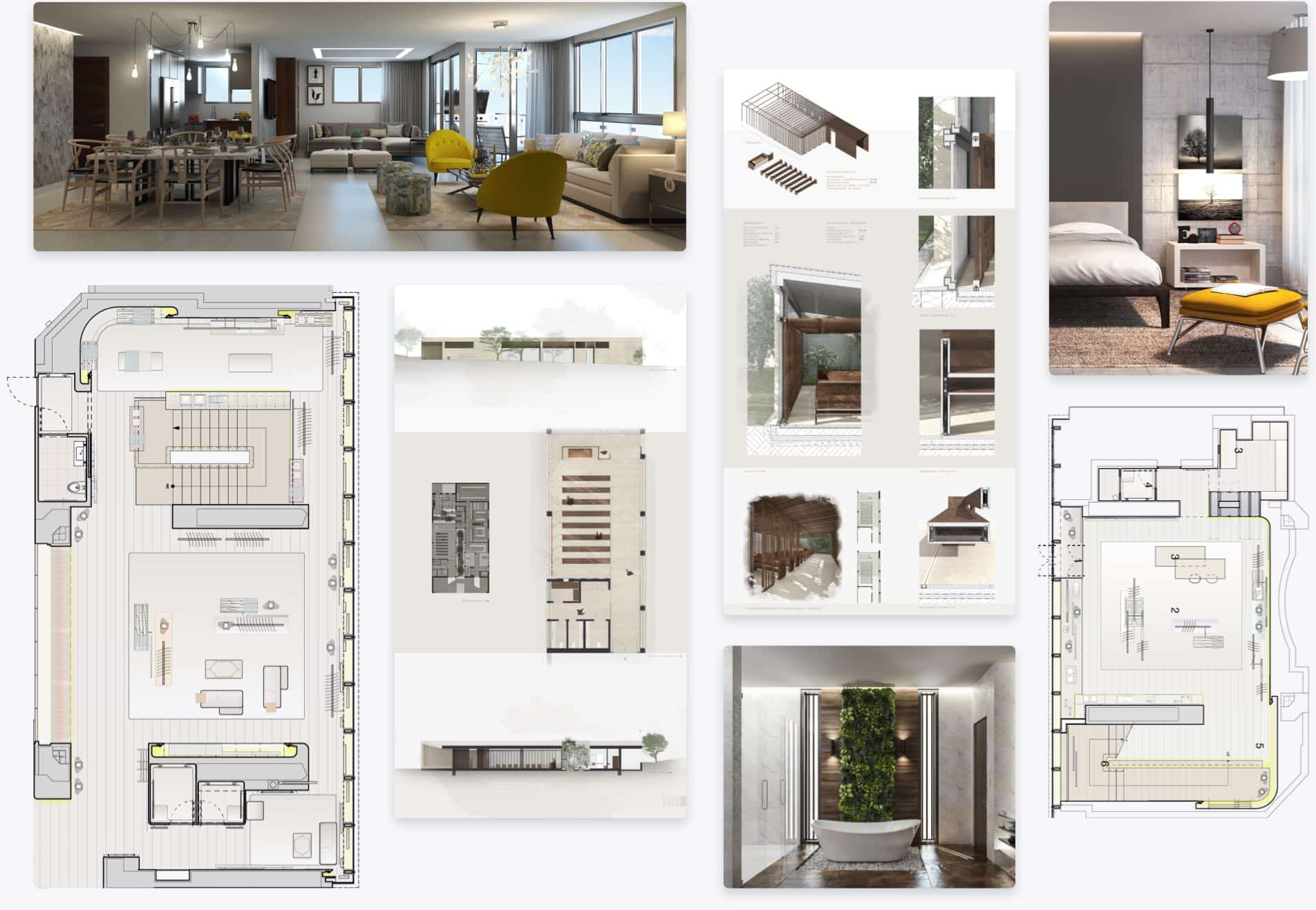  various renderings using design software for interiors
